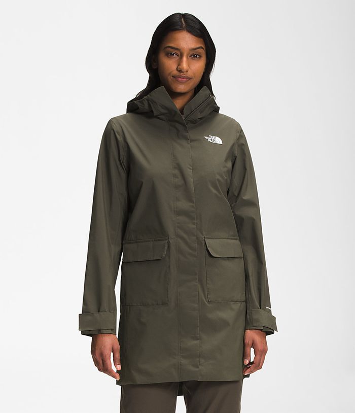 The North Face Rain Jacket City Breeze Parka II Dark Green - Womens - Thailand DSXYA-5632